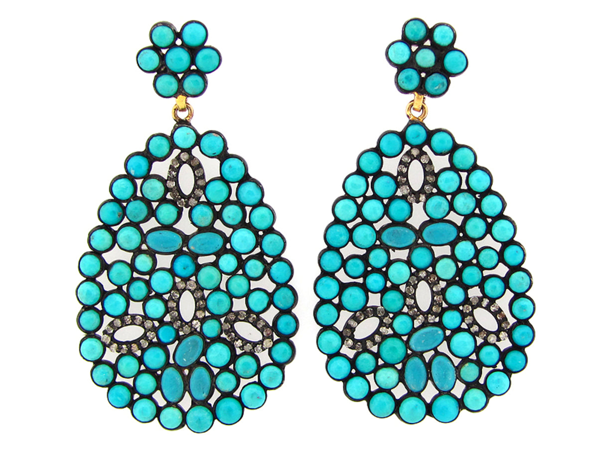 TURQUOISE & BROWN DIAMOND EARRING, SILVER (H)