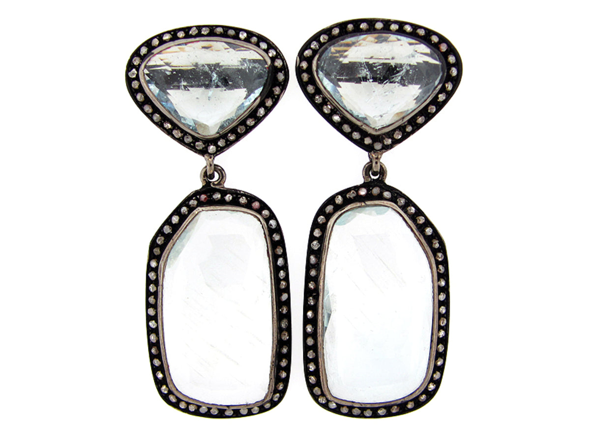 AQUAMARINE & BROWN DIAMOND EARRING, SILVER (H/N)