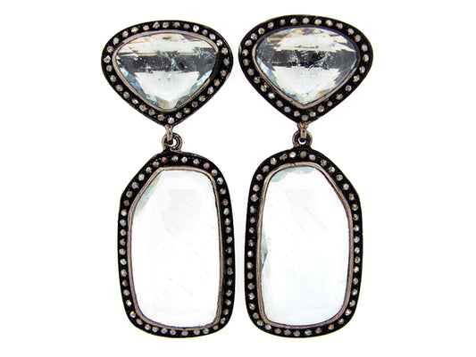 AQUAMARINE & BROWN DIAMOND EARRING, SILVER (H/N)
