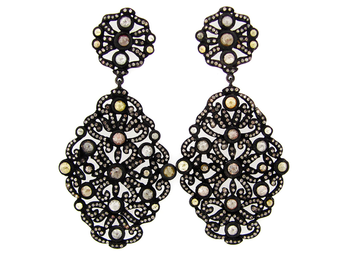 ROSE CUT COLOR DIAMOND & BROWN DIAMOND EARRING, SILVER (N)