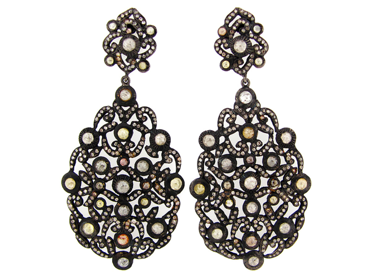 ROSE CUT COLOR DIAMOND & BROWN DIAMOND EARRING, SILVER (N)