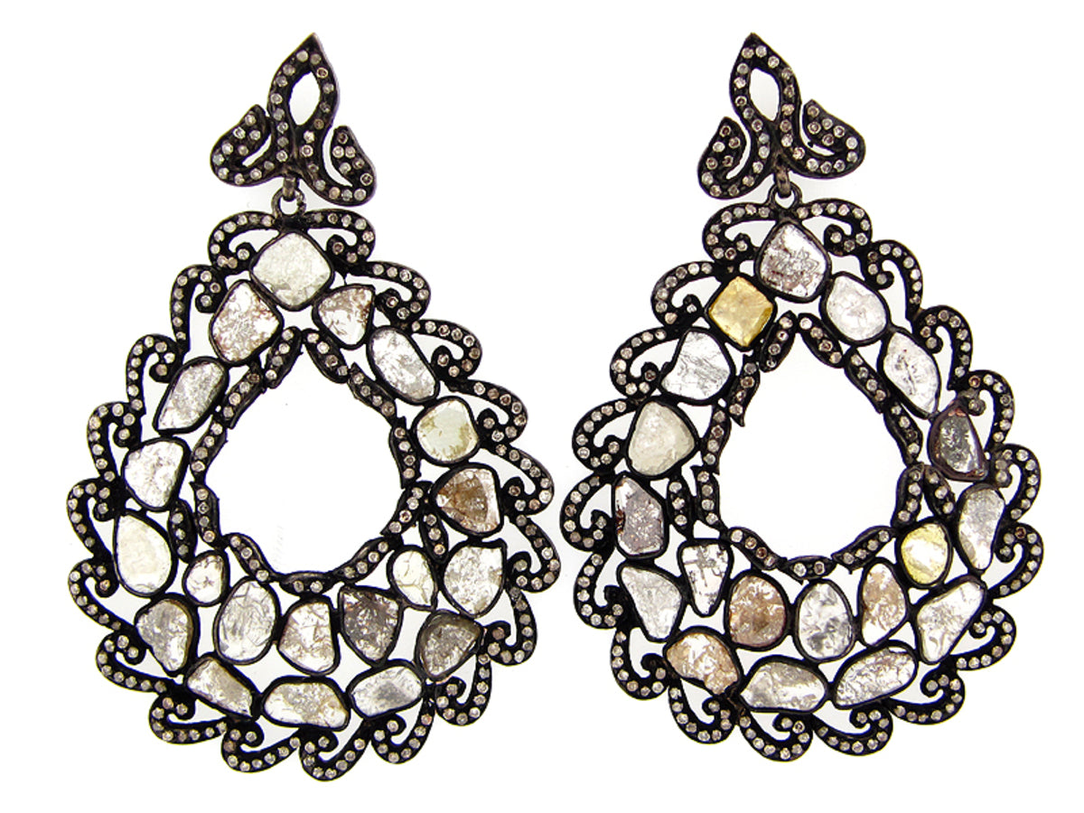 ROSE CUT SLICE DIAMOND & BROWN DIAMOND, SILVER (N)