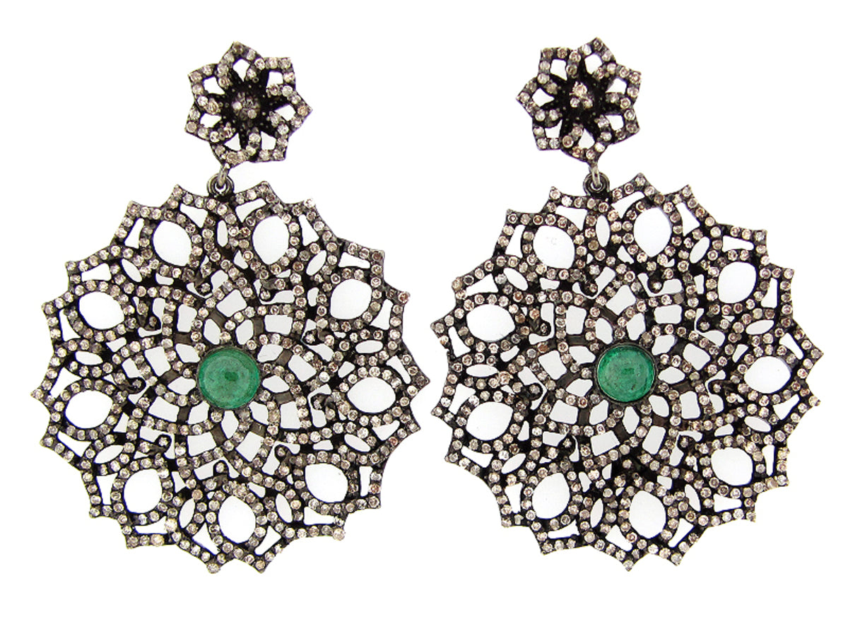 EMERALD & BROWN DIAMOND EARRING, SILVER (O/N)