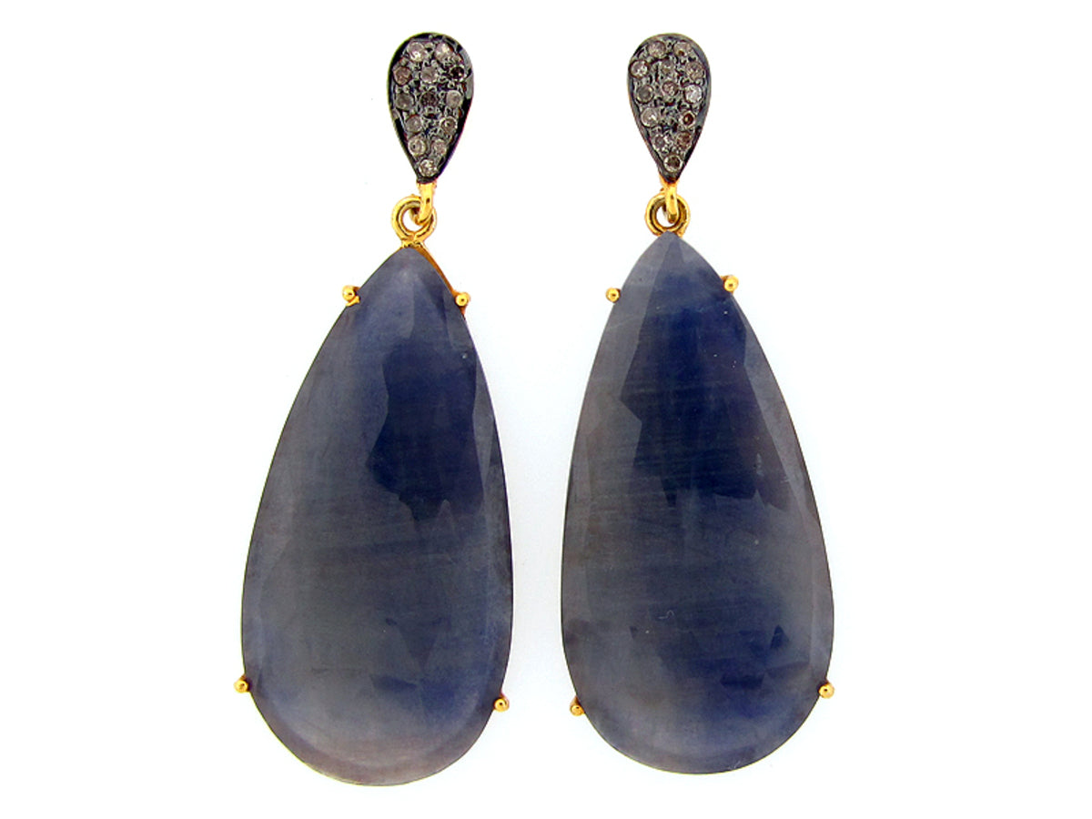 SAPPHIRE & BROWN DIAMOND EARRING, YELLOW FINISH, SILVER (H/N)