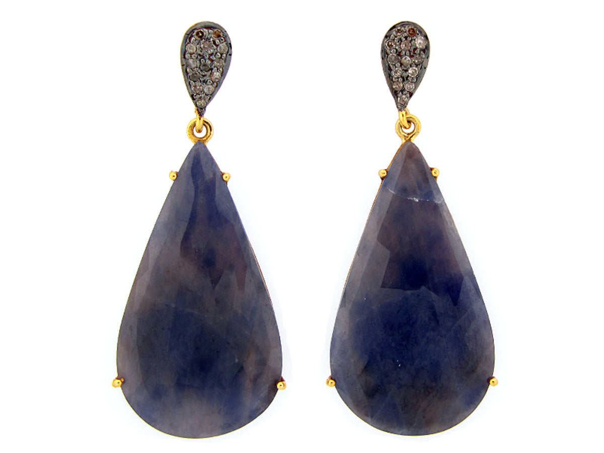 SAPPHIRE & BROWN DIAMOND EARRING, YELLOW FINISH, SILVER (H/N)