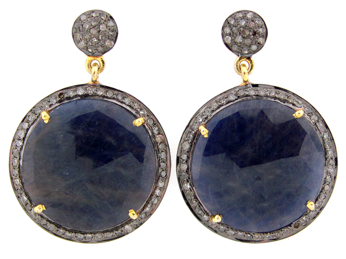 SAPPHIRE & BROWN DIAMOND EARRING, YELLOW FINISH, SILVER (H/N)