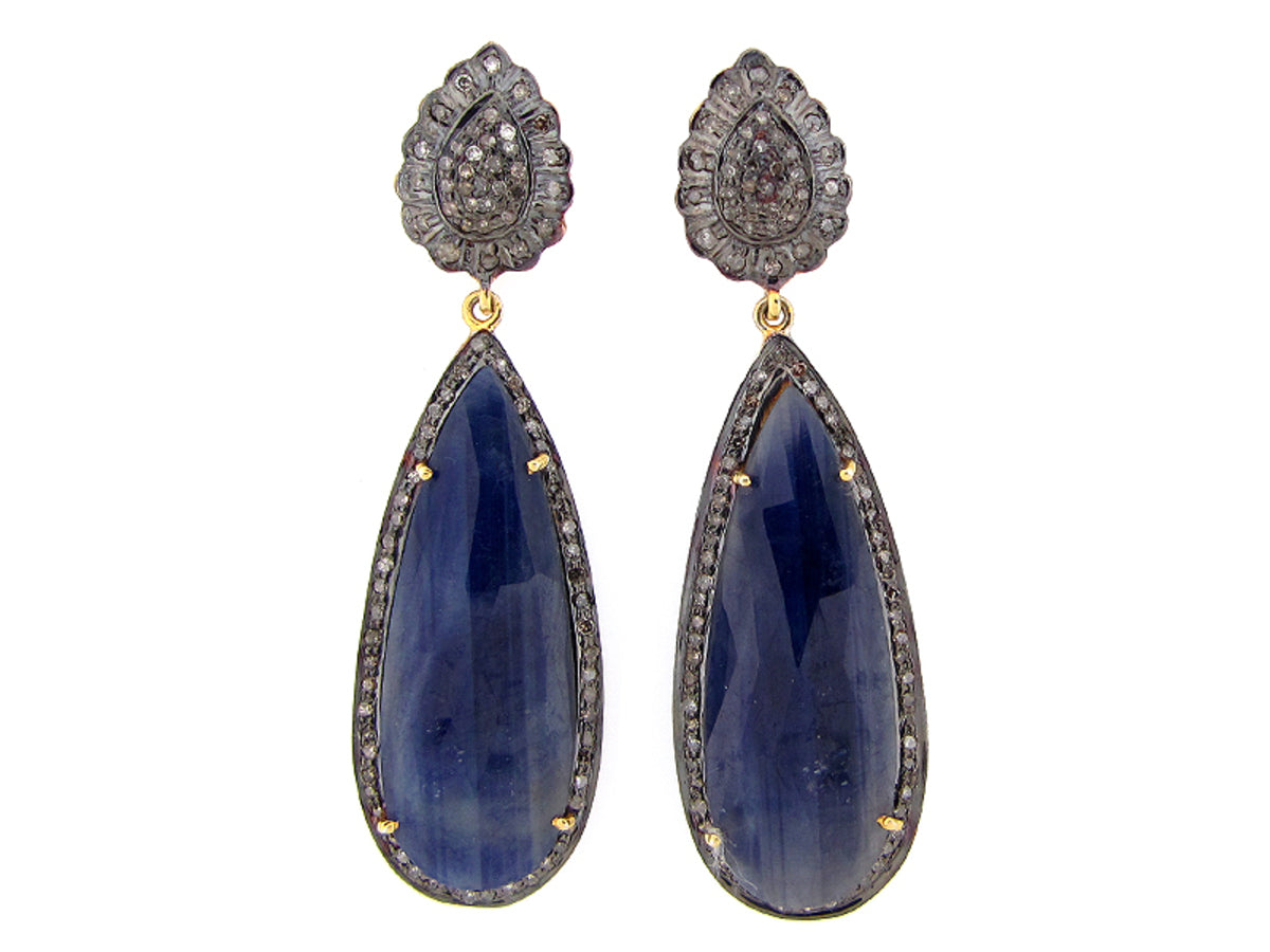 SAPPHIRE & BROWN DIAMOND EARRING, YELLOW FINISH, SILVER (H/N)