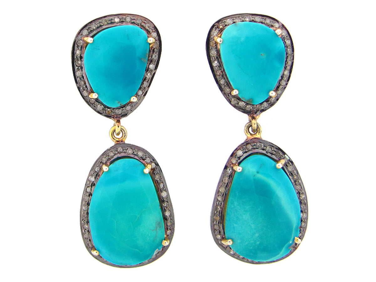 TURQUOISE & BROWN DIAMOND EARRING, SILVER (H)