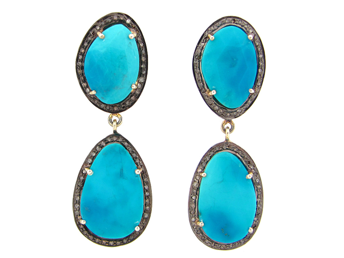 TURQUOISE & BROWN DIAMOND EARRING, SILVER (H)