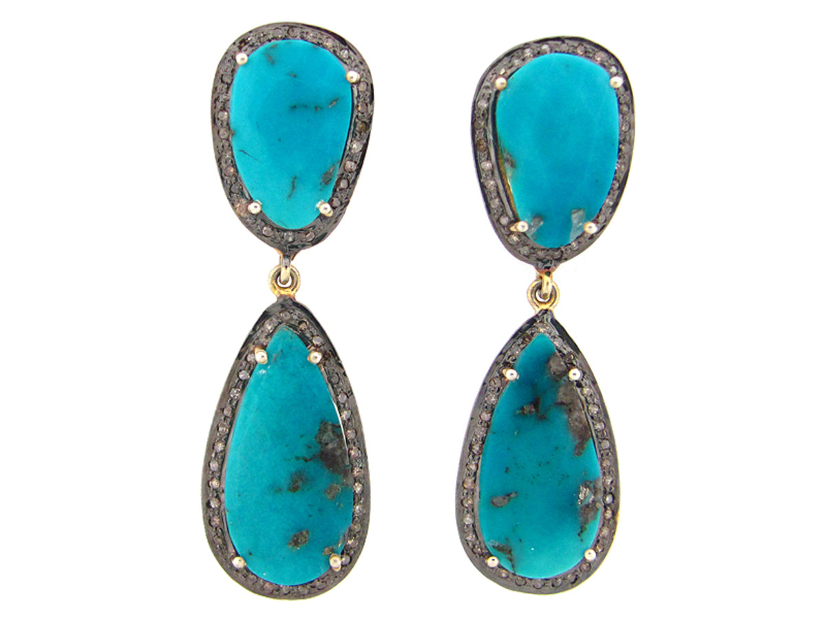 TURQUOISE & BROWN DIAMOND EARRING, SILVER (H)