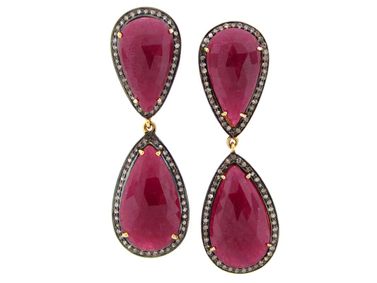 RUBY & DIAMOND EARRING, SILVER (N)