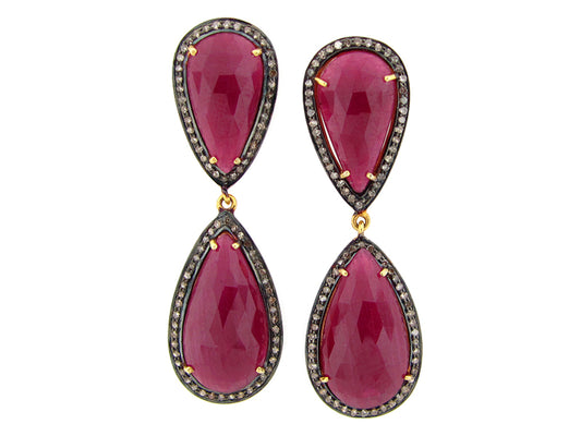 RUBY & DIAMOND EARRING, SILVER (N)