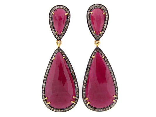 RUBY & DIAMOND EARRING, SILVER (N)