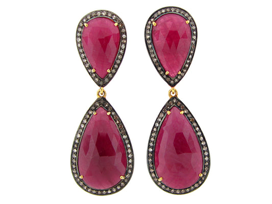 RUBY & DIAMOND EARRING, SILVER (N)