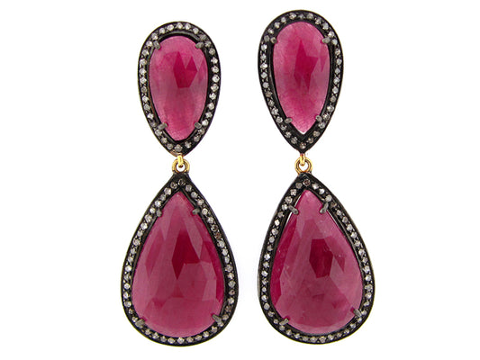 RUBY & BROWN DIAMOND EARRING, SILVER (N)