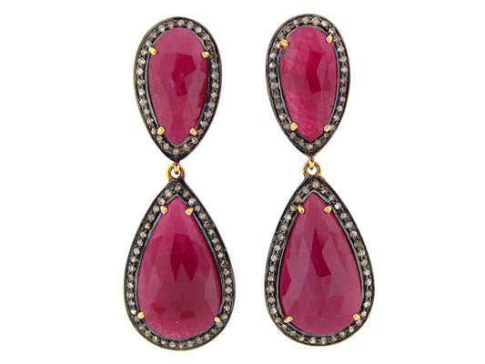 RUBY & DIAMOND EARRING, SILVER (N)