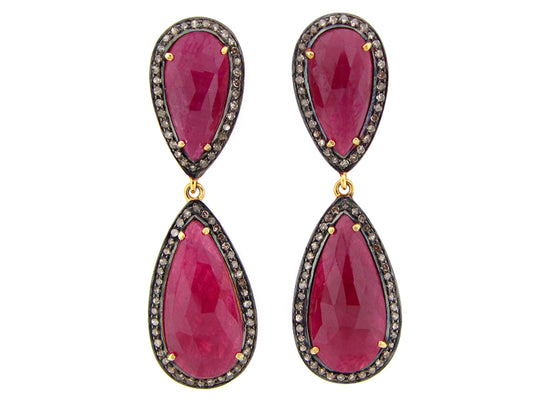 RUBY & DIAMOND EARRING, SILVER (N)