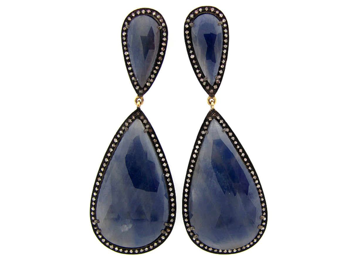 SAPPHIRE & BROWN DIAMOND EARRING, SILVER (N)