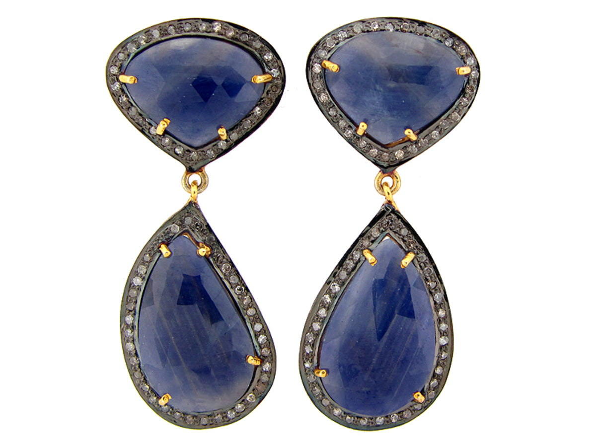 SAPPHIRE & BROWN DIAMOND EARRING, SILVER (N)