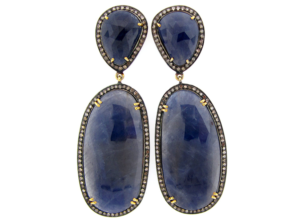 SAPPHIRE & BROWN DIAMOND EARRING, SILVER (N)