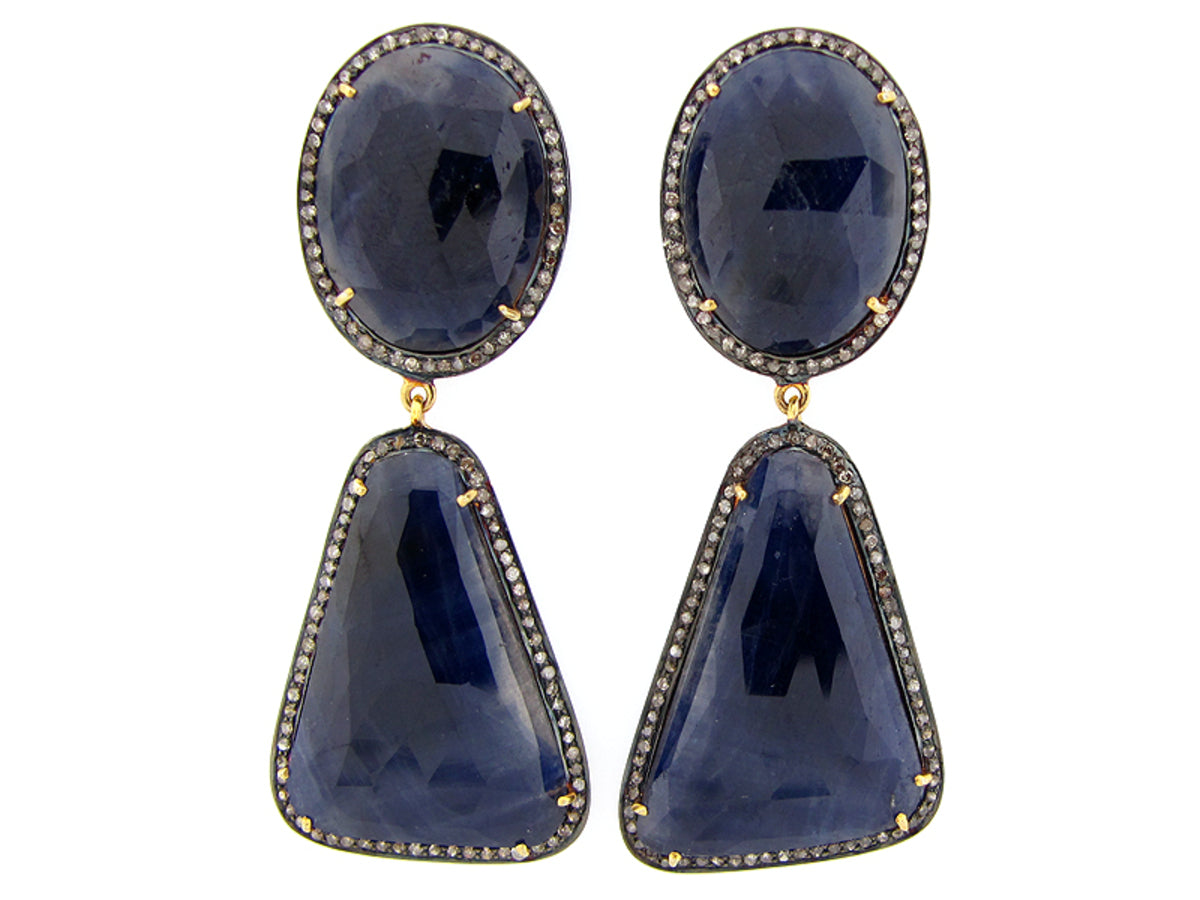SAPPHIRE & BROWN DIAMOND EARRING, SILVER (N)