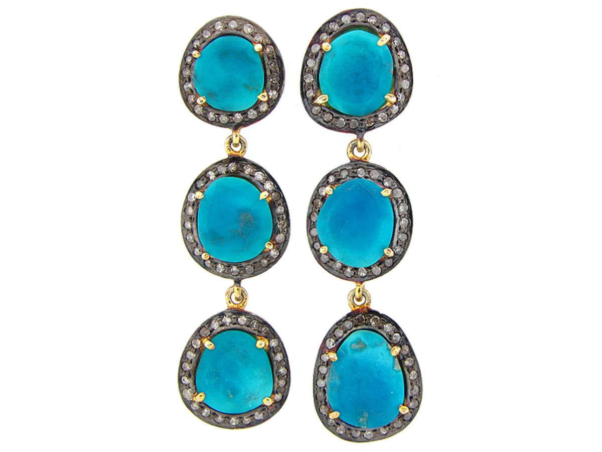 TURQUOISE & BROWN DIAMOND EARRING,  SILVER (H)