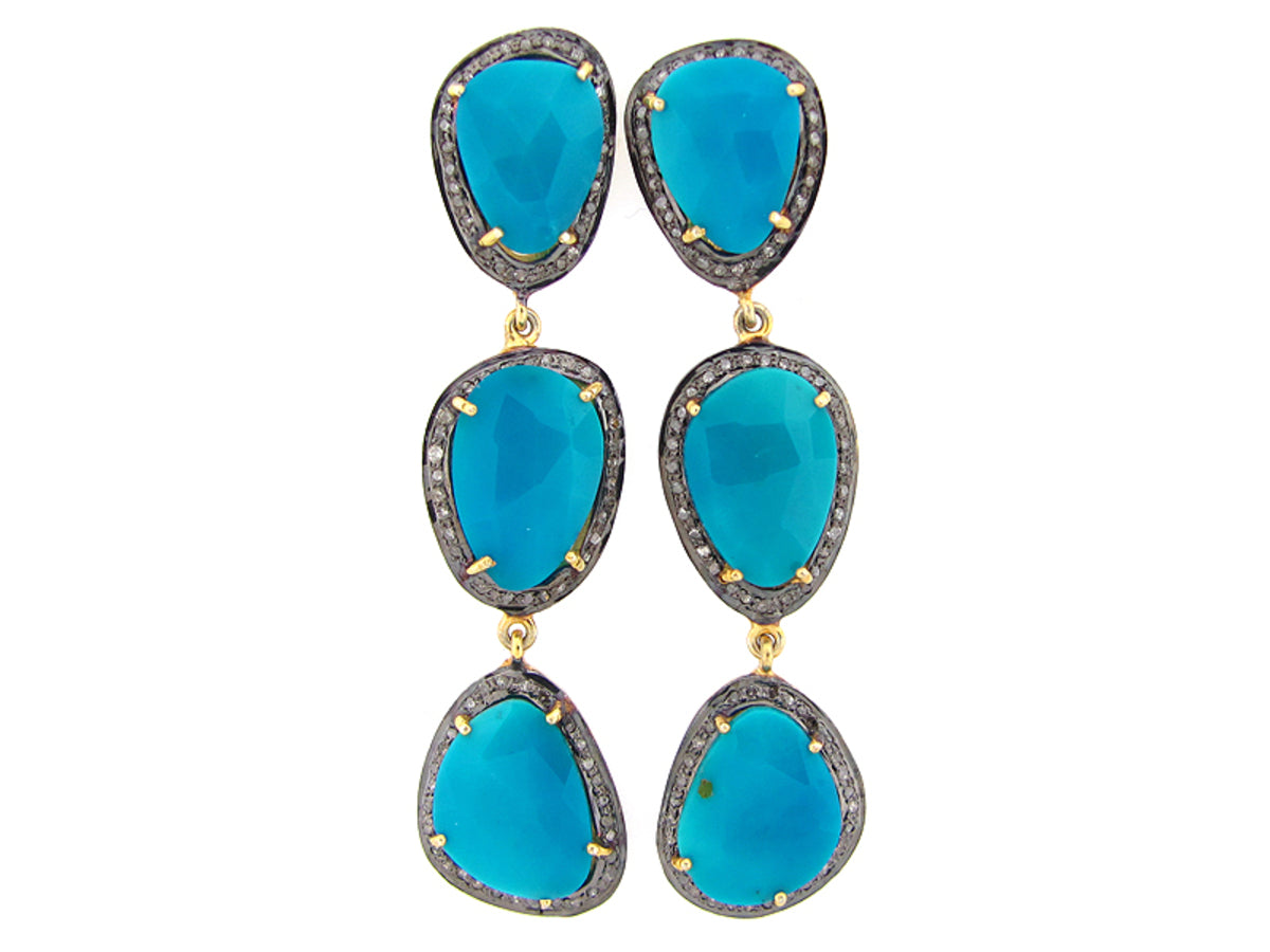 TURQUOISE & BROWN DIAMOND EARRING,  SILVER (H)