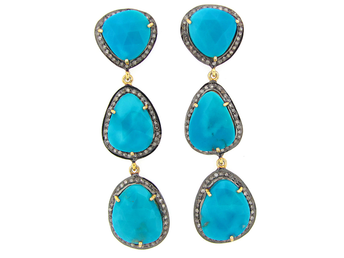 TURQUOISE & BROWN DIAMOND EARRING,  SILVER (H)