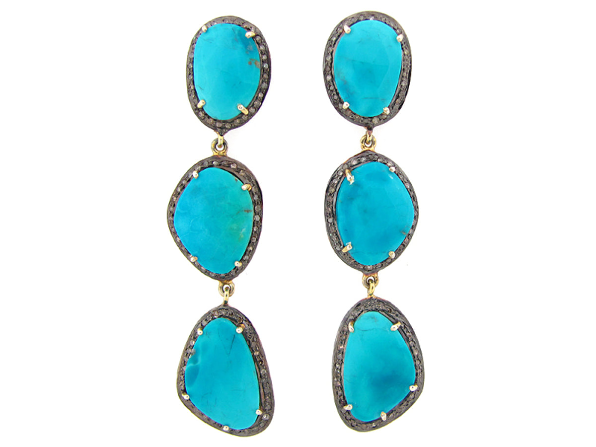 TURQUOISE & BROWN DIAMOND EARRING, SILVER (H)