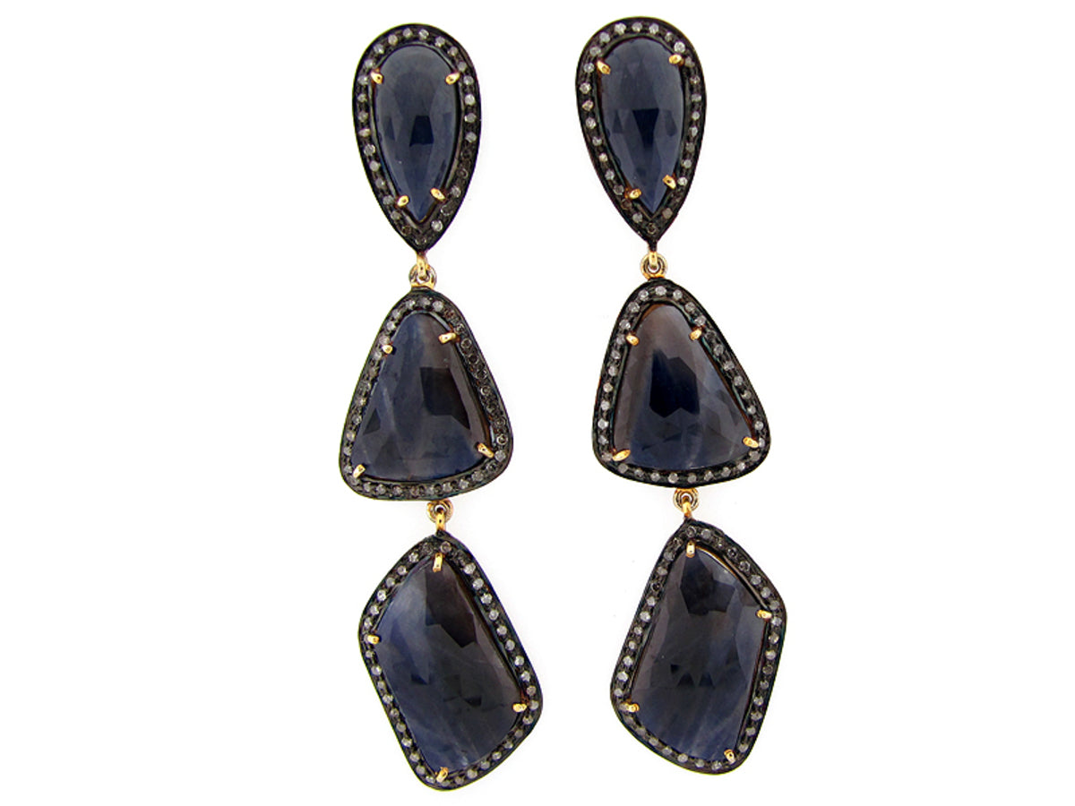 SAPPHIRE & BROWN DIAMOND EARRING, SILVER (N)