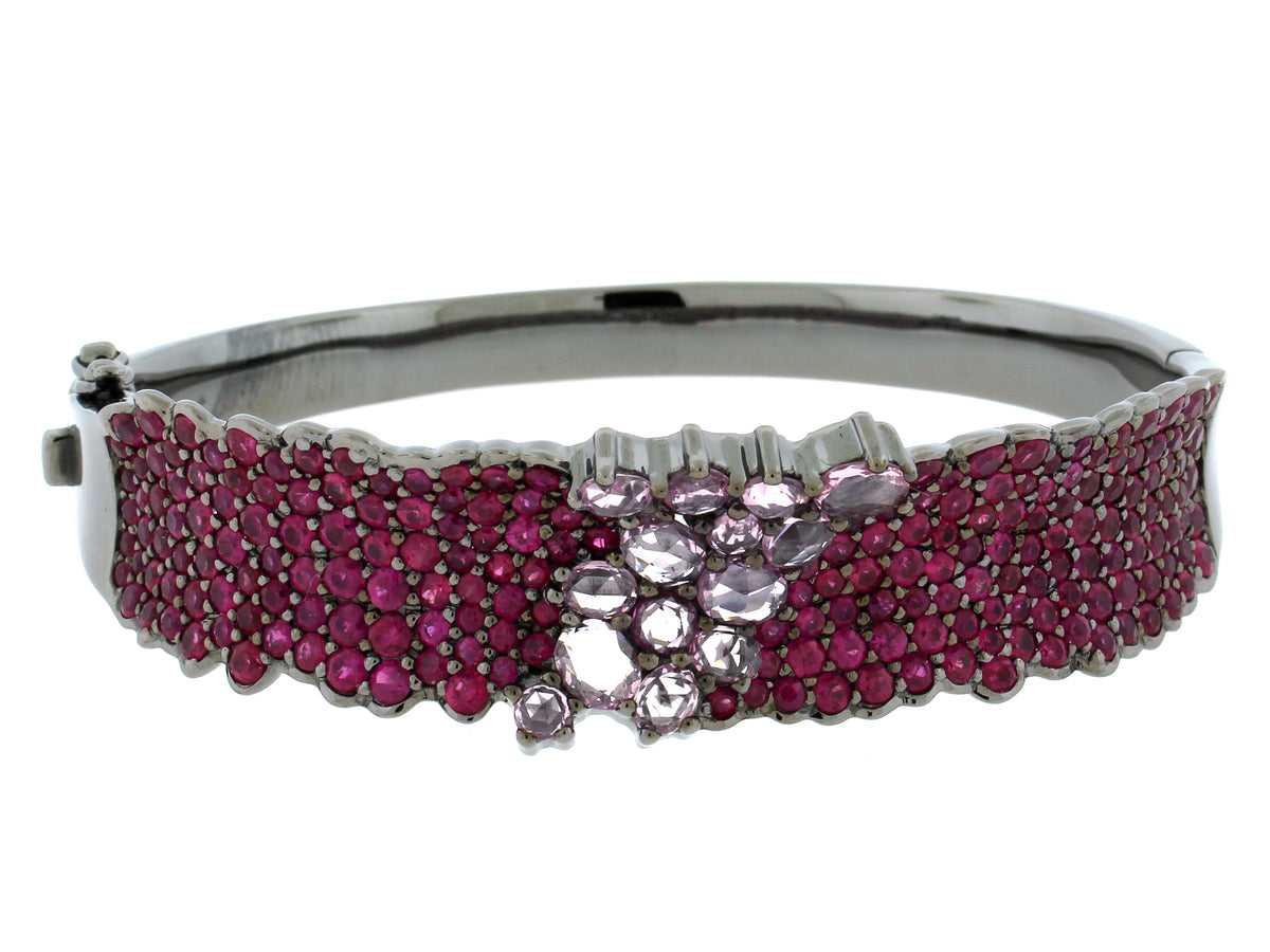 RUBY & PINK SAPPHIRE BANGLE, BLACK FINISH, SILVER (H)