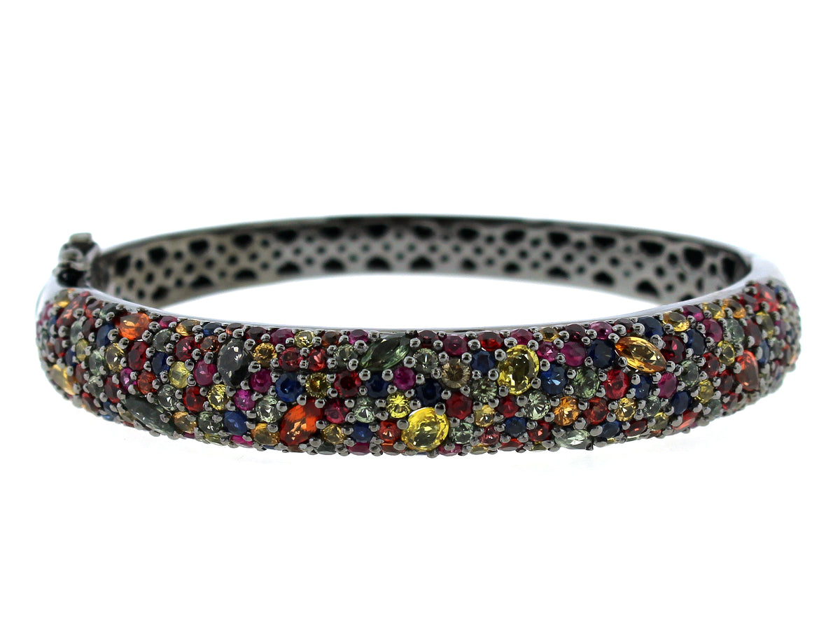 RAINBOW SAPPHIRE BANGLE, BLACK FINISH, SILVER (H/U)