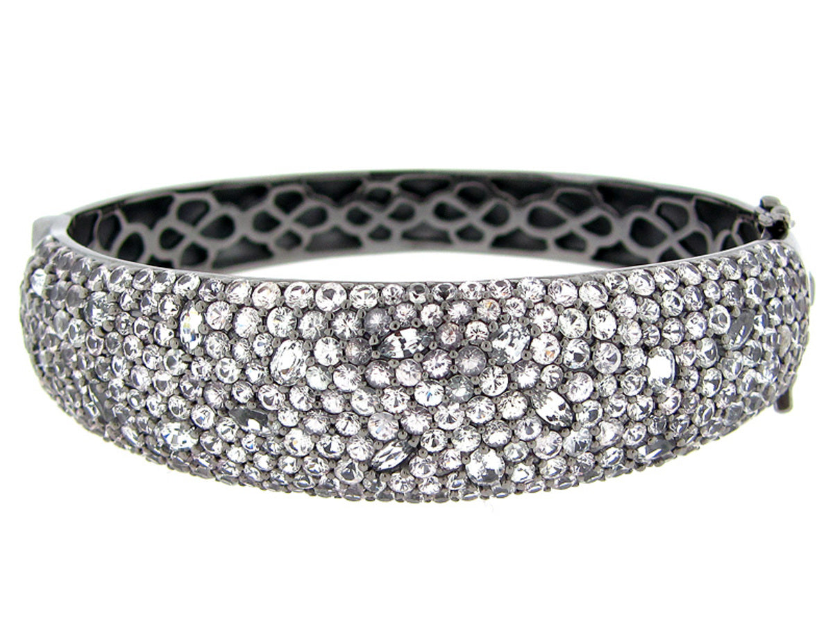 WHITE SAPPHIRE BANGLE, BLACK FINISH, SILVER (H)