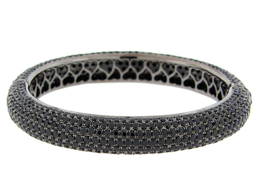 BLACK SPINEL BANGLE, BLACK FINISH, SILVER (N)