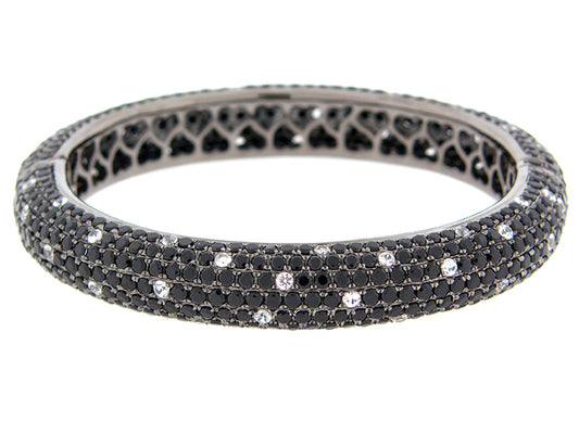 BLACK SPINEL & WHITE SAPPHIRE BANGLE, BLACK FINISH, SILVER (N/H)
