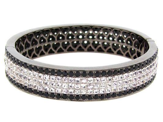 BLACK SPINEL & WHITE SAPPHIRE BANGLE, BLACK FINISH, SILVER (N/H)