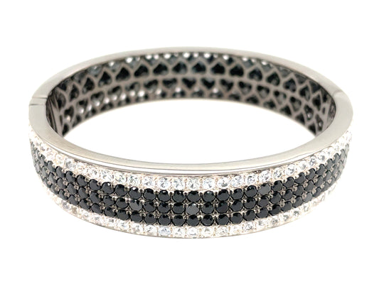BLACK SPINEL & WHITE SAPPHIRE ETERNITY BANGLE, BLACK FINISH, SILVER (N/H)