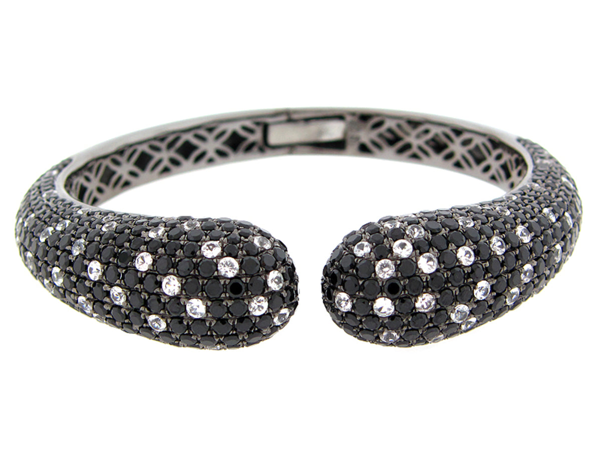 BLACK SPINEL & WHITE SAPPHIRE BANGLE, BLACK FINISH, SILVER (N/E)