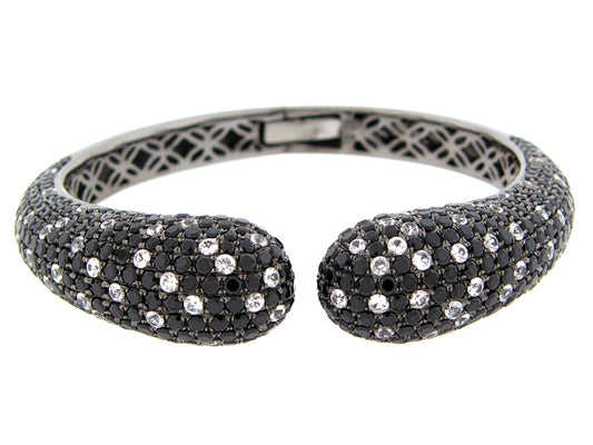 BLACK SPINEL & WHITE SAPPHIRE BANGLE, BLACK FINISH, SILVER (N/E)