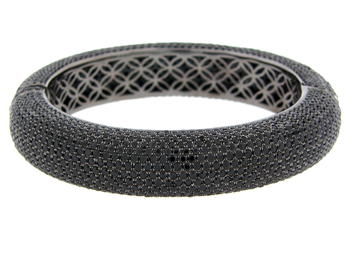 BLACK SPINEL BANGLE, BLACK FINISH, SILVER (N)