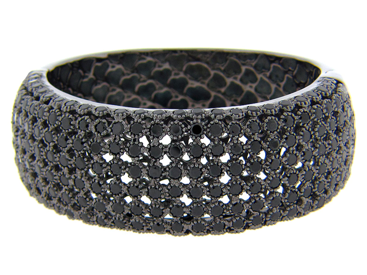 BLACK SPINEL BANGLE, BLACK FINISH, SILVER (N)