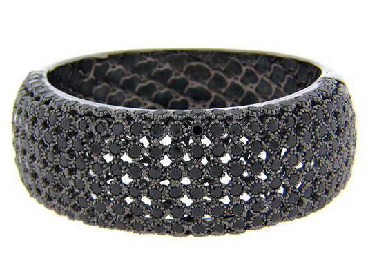 BLACK SPINEL BANGLE, BLACK FINISH, SILVER (N)