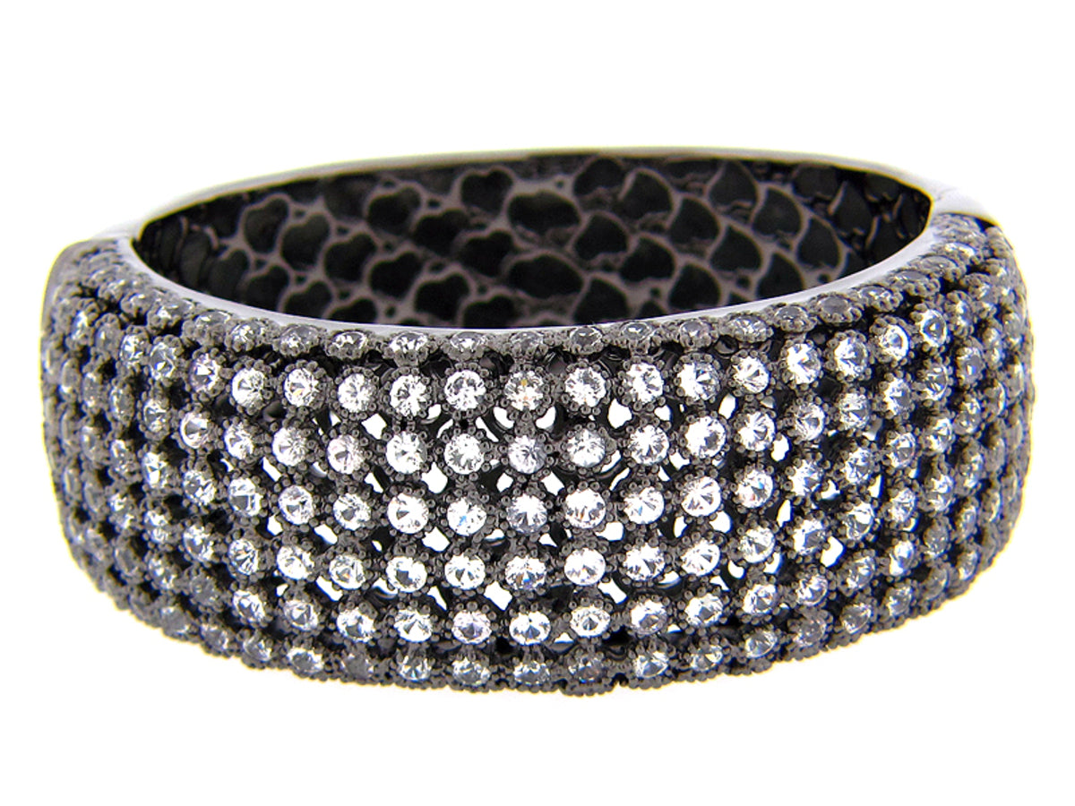 WHITE SAPPHIRE BANGLE, BLACK FINISH, SILVER (H)