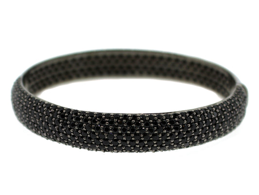 BLACK SPINEL BANGLE, BLACK FINISH, SILVER (N)