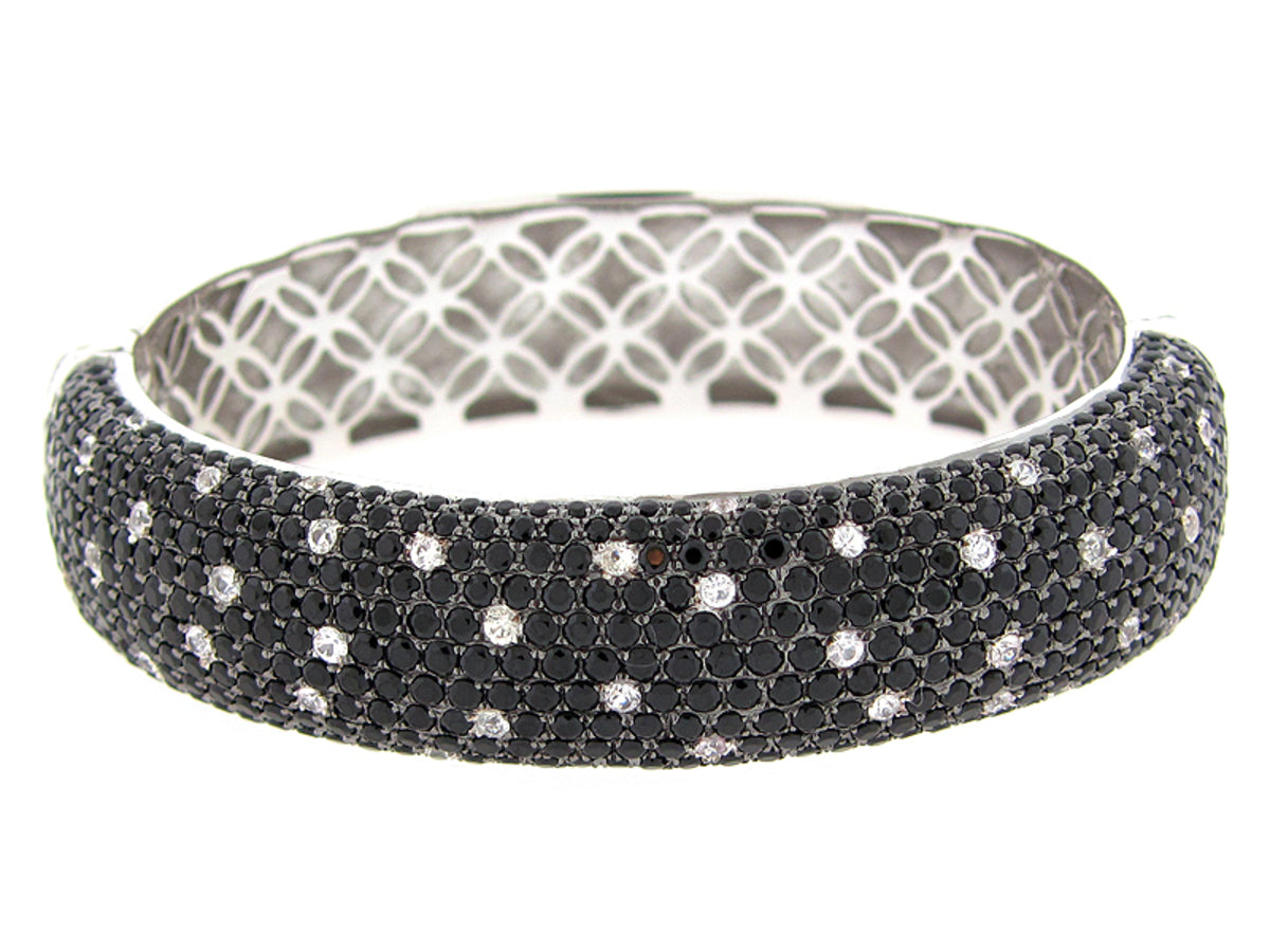 BLACK SPINEL & WHITE SAPPHIRE BANGLE, SILVER (N/H)