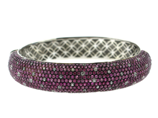 PINK & WHITE SAPPHIRE BANGLE, SILVER (H)