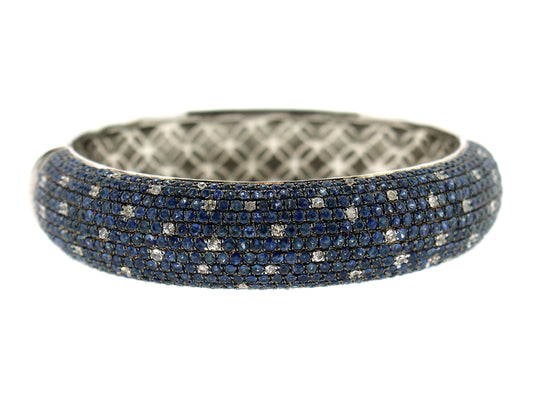 BLUE & WHITE SAPPHIRE BANGLE, SILVER (H)