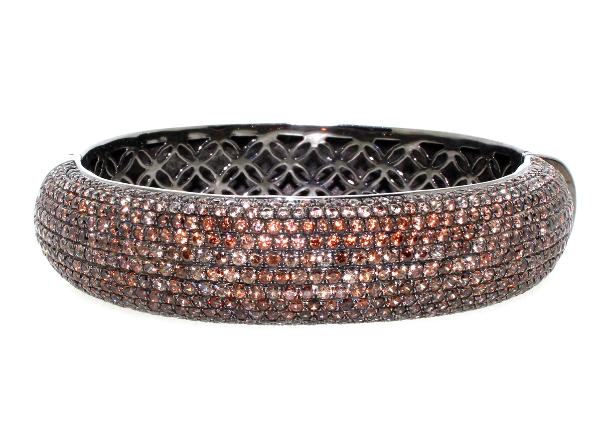 BROWN ZIRCON BANGLE, BLACK FINISH, SILVER (N)