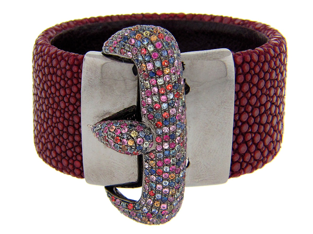 RAINBOW SAPPHIRE BURGUNDY STINGRAY BANGLE