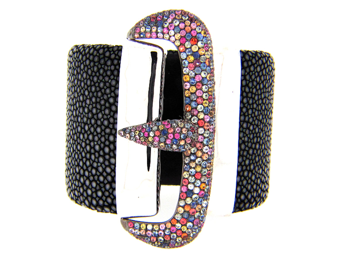 RAINBOW SAPPHIRE BLACK STINGRAY BANGLE